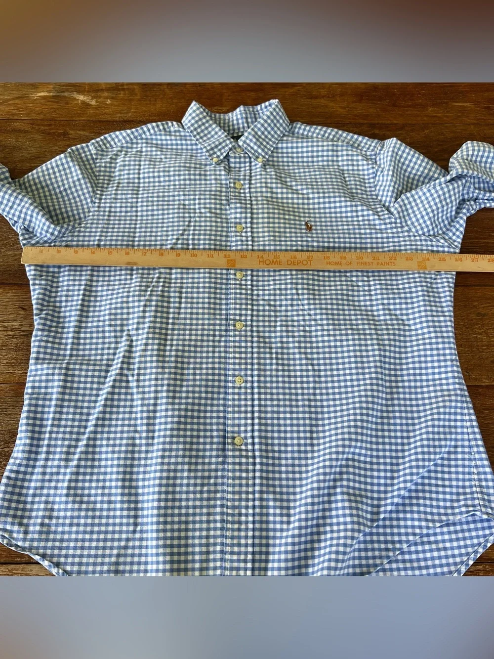 Polo Ralph Lauren Classic Fit Gingham Button Down Shirt Blue White XL Flaw Stain